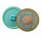 32mm Round Sunflower Aqua Blue Gaspeite Green Rim with Copper Wash and Platinum Paint - Czech Glass Buttons